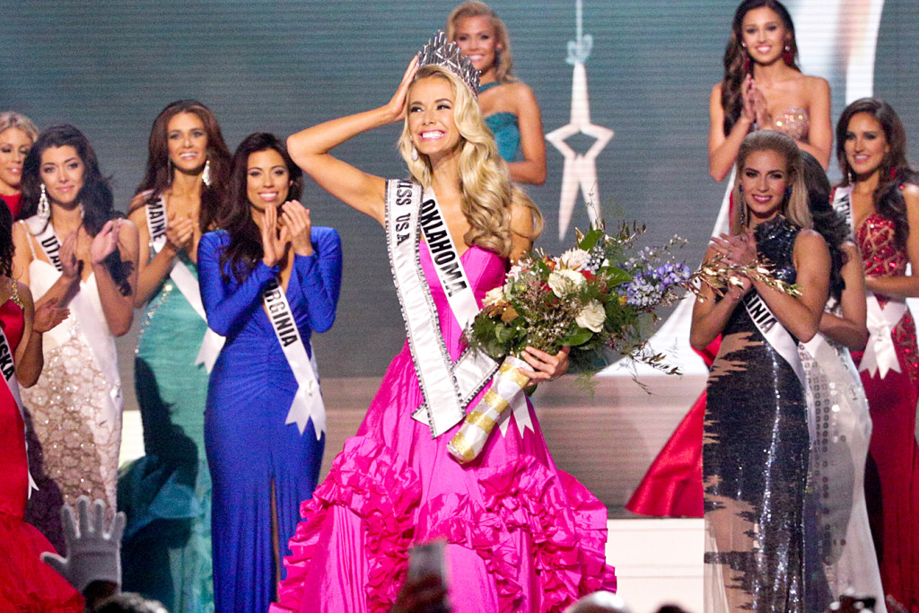 Miss Oklahoma Olivia Jordan celebrates after winning the 2015 Miss USA pageant in Baton Rouge. Associated Press photo