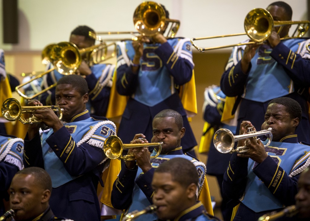 The Human Jukebox practices songs inside the Isaac Greggs Band Hall.