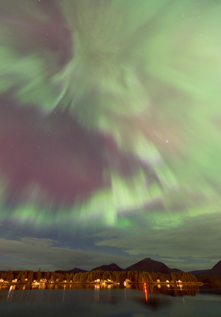 Northern Lights above Pennock Island and Gravina Island in the Tongass Narrows.