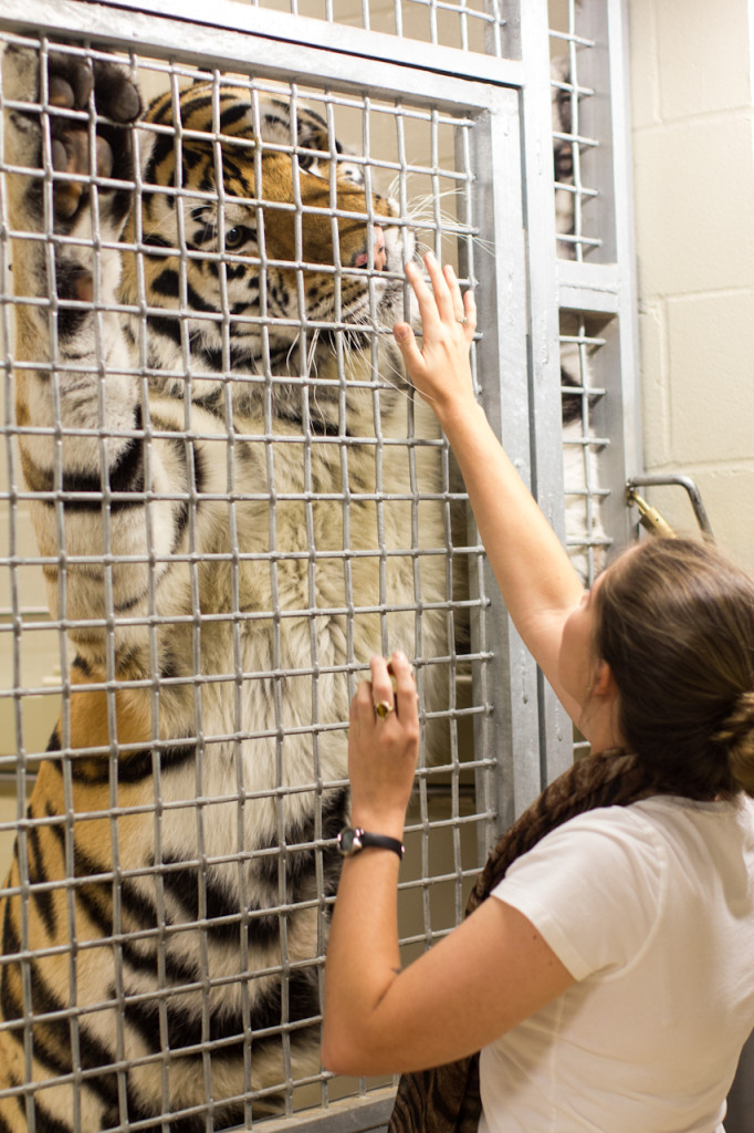 Mike is greeted by his co-caretaker, Lindsey Clemons.