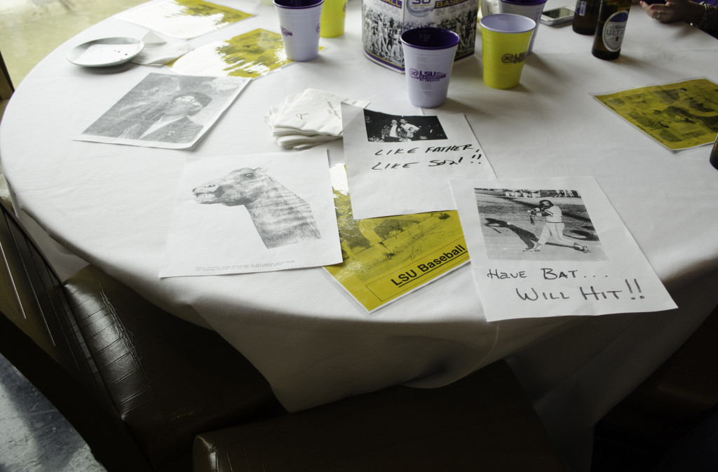 Mementos the team brought to their reunion lunch at Stadium Sports Bar & Grill at L’Auberge Casino & Hotel. (Photo by Miriam Buckner)