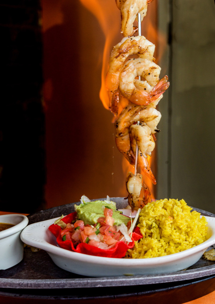 A showstopper at Tio Javi’s is the Flaming Shrimp Gigante.