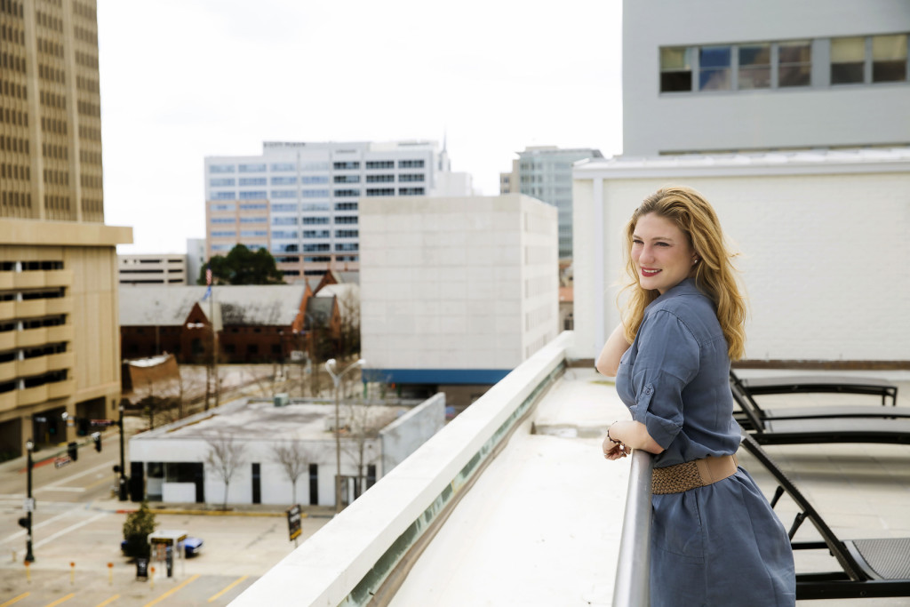 Brooke Stikeleather admires the view from 440 on Third’s outdoor green space.