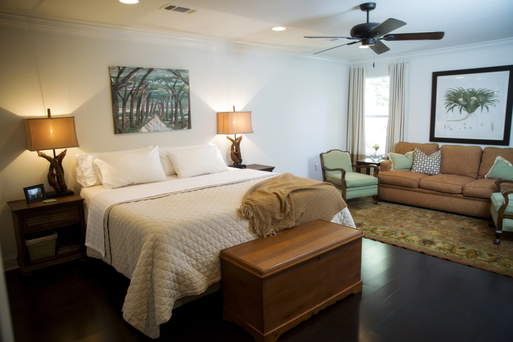 The Diehls’ large master bedroom includes an ample seating area that’s perfect for reading and relaxing. 