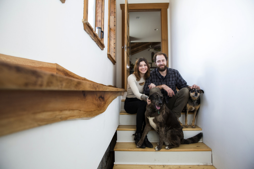 Andrew Moran with his girlfriend, Molly Taylor, and their dogs, June and Blu