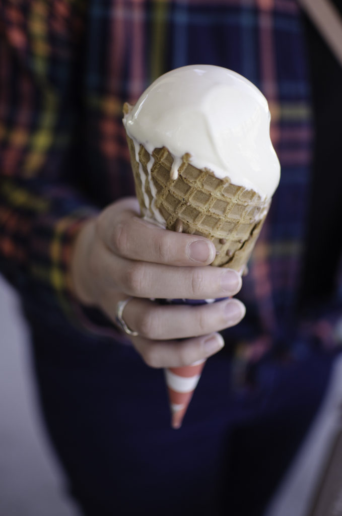 A frozen custard waffle cone from Freddy's