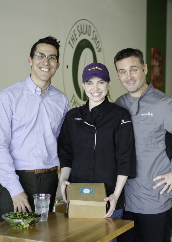 From left, The Salad Shop owner Bradley Sanchez, Allie Offner Bookman and Jay Bookman of Cupcake Allie