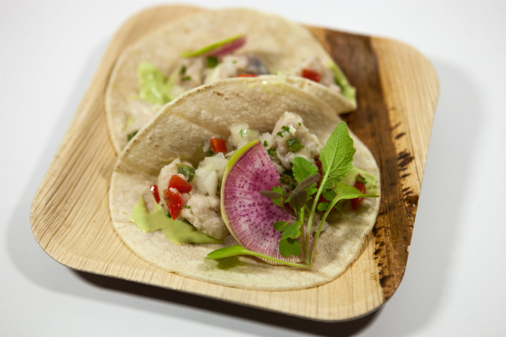 Double Corn-Snapper Ceviche, Crema, Watermelon Radish