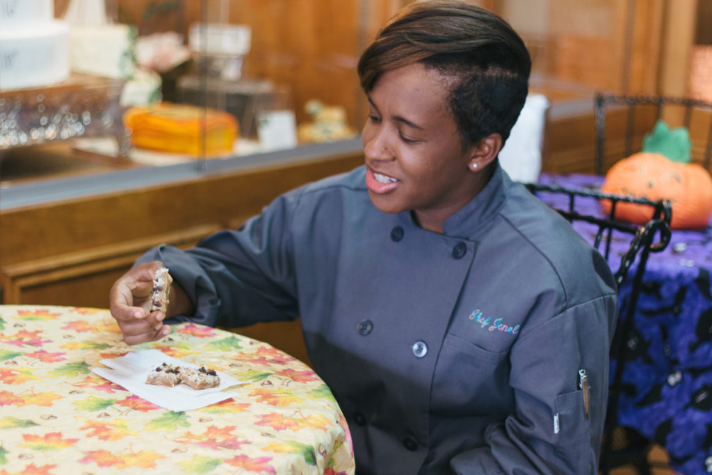 Chef Janel Rucker tries the Magic Cookie Bars at Baum's.