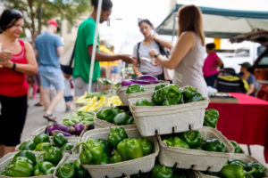 Bell peppers and eggplant are in bountiful supply at the market in the early fall. Photo by Collin Richie.