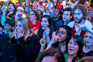 Jennifer Aniston, Olivia Munn, Jason Bateman and T.J. Miller in Office Christmas Party. Courtesy of Paramount Pictures.