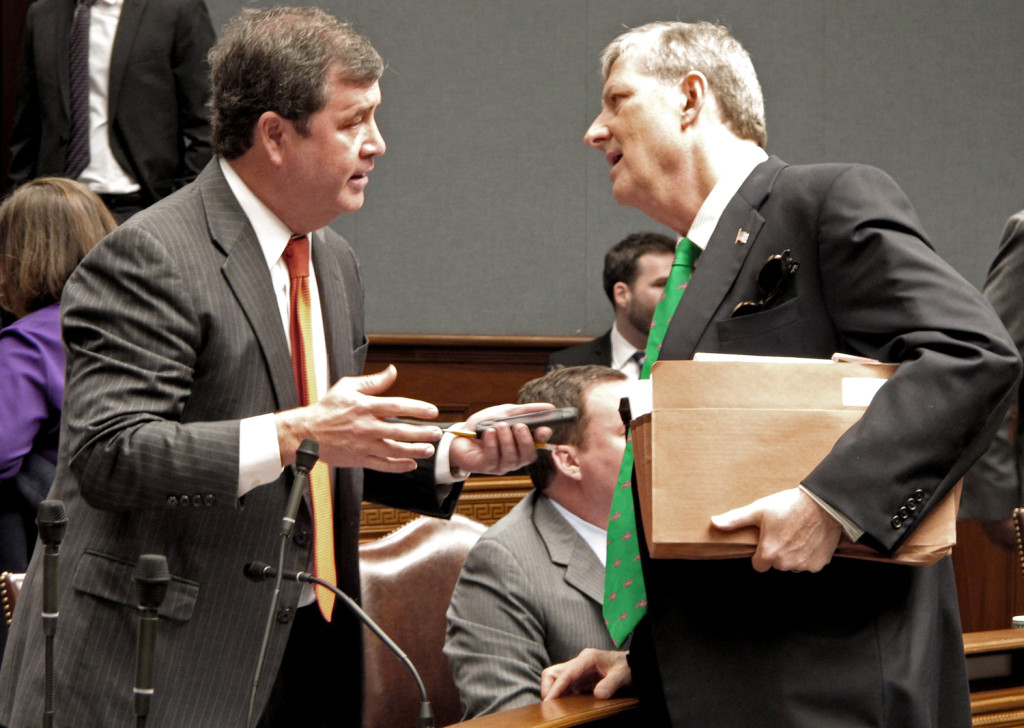 (AP Photo) State Treasurer John Kennedy (right) and Sen. Neil Riser, R-Columbia, both received contributions from the law firm Butler Snow